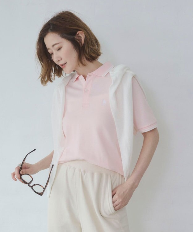 WEGO 【26年春夏新カラー登場/ユニセックス着用ITEM/SMLサイズ展開】U.S. POLO ASSN.別注ラインポロシャツ ライトピンク