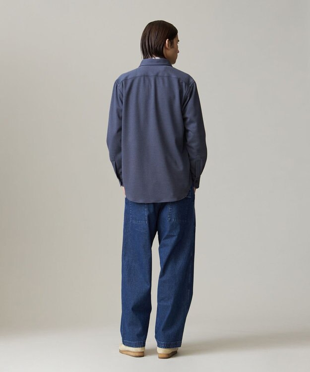 J.PRESS MEN ウールコットン ダブルカバーツイルシャツ ネイビー系