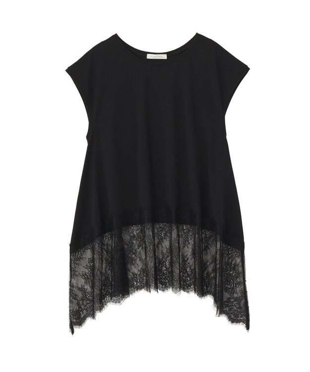Green Parks 裾レースイレヘムフレンチＴシャツ Black