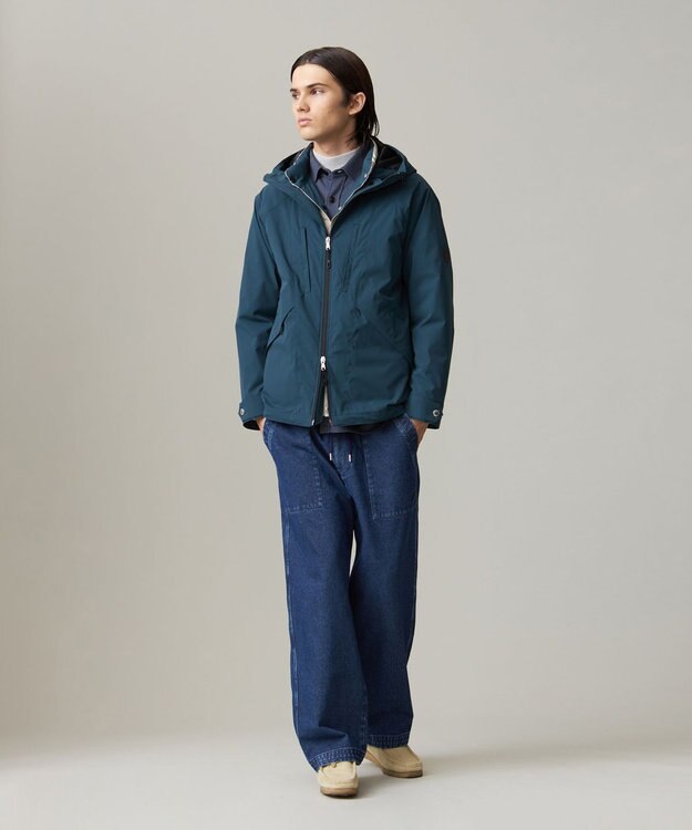 J.PRESS MEN ウールコットン ダブルカバーツイルシャツ ネイビー系