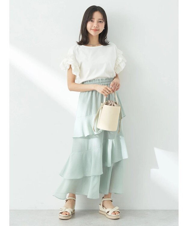 earth music&ecology フリルスリーブカットソー Off White