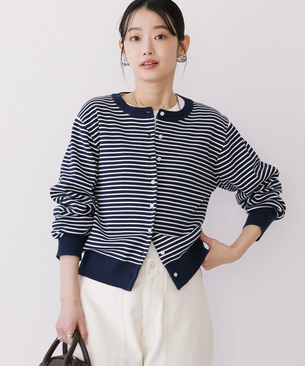 AMERICAN HOLIC クルーネックニットカーディガン Border Navy