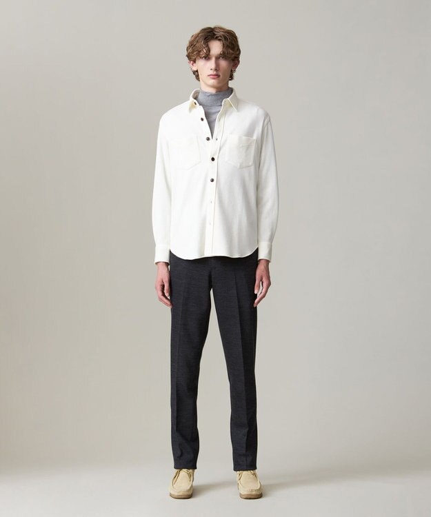 J.PRESS MEN ウールコットン ダブルカバーツイルシャツ アイボリー系