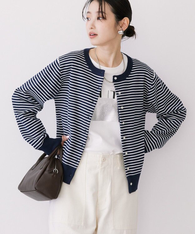 AMERICAN HOLIC クルーネックニットカーディガン Border Navy