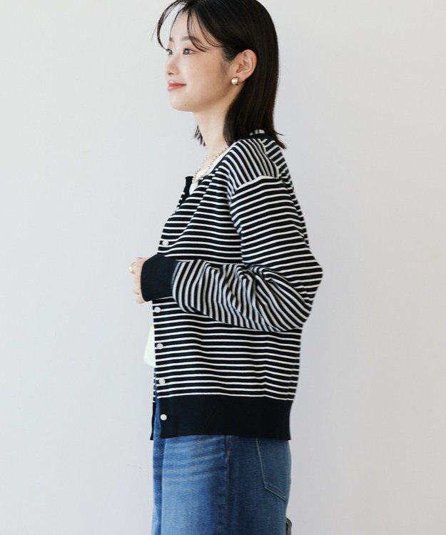 AMERICAN HOLIC クルーネックニットカーディガン Border Black