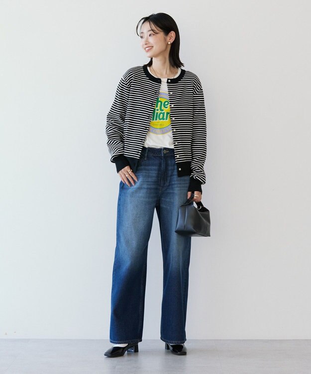 AMERICAN HOLIC クルーネックニットカーディガン Border Black