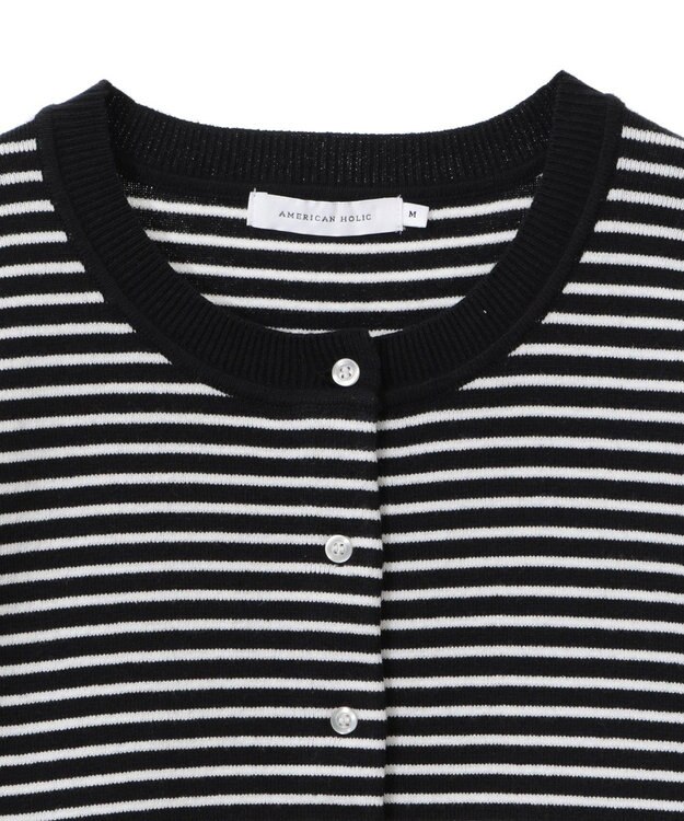 AMERICAN HOLIC クルーネックニットカーディガン Border Black