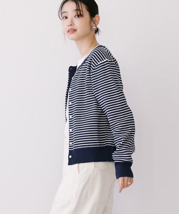 AMERICAN HOLIC クルーネックニットカーディガン Border Navy