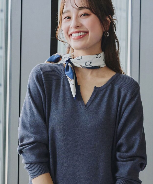 Tiaclasse L 【洗える】キーネックラメニットチュニック ネイビー