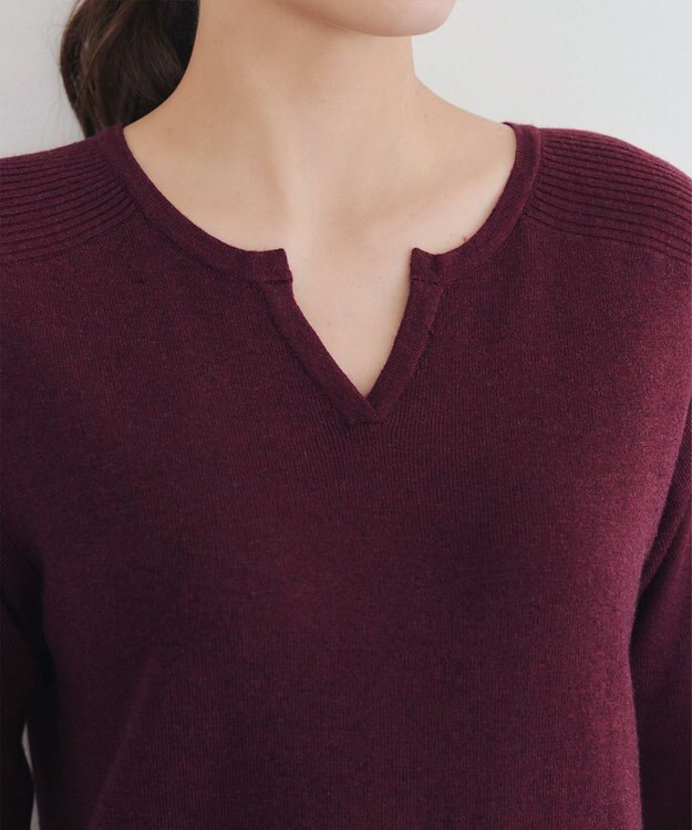 Tiaclasse L 【洗える】キーネックラメニットチュニック ワインレッド