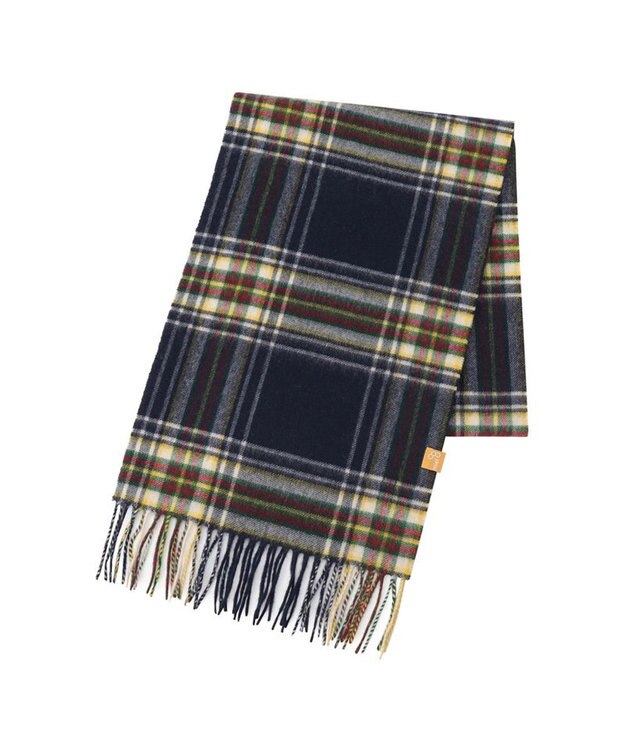 MOONBAT WEB限定【洗える】ミエル (miel) カシミヤ100％ チェックマフラー ネイビーブルー