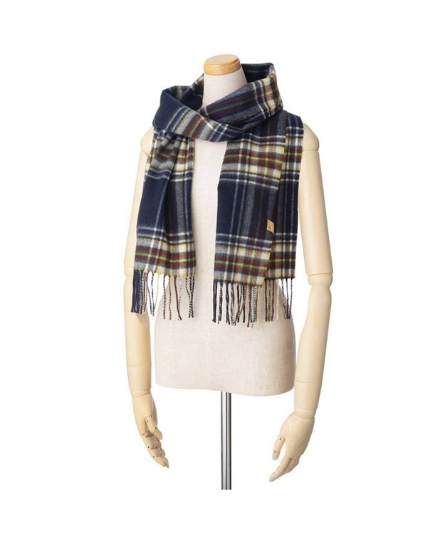 MOONBAT WEB限定【洗える】ミエル (miel) カシミヤ100％ チェックマフラー ネイビーブルー