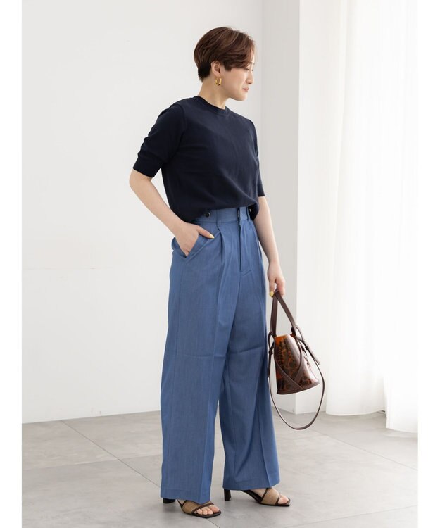 Te chichi 14G天竺ハーフスリーブニットプルオーバー ネイビー