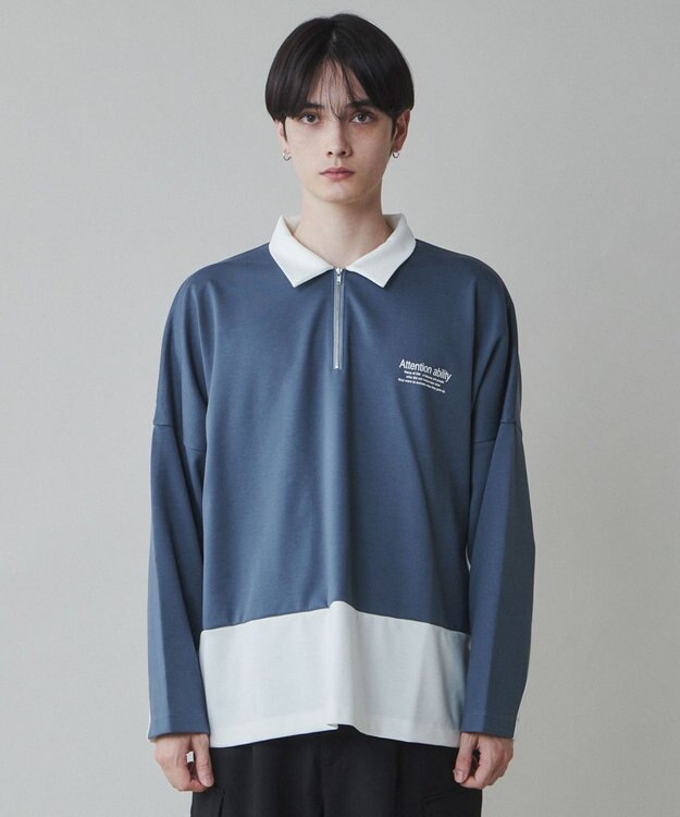 WEGO ドルマンポンチハーフジップロンT ブルー