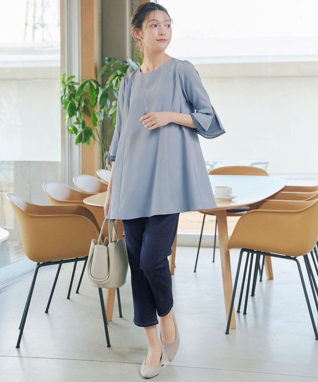 Tiaclasse 【新色追加】シフォンフレア袖チュニックブラウス サックス