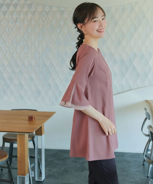 Tiaclasse 【新色追加】シフォンフレア袖チュニックブラウス ピンク