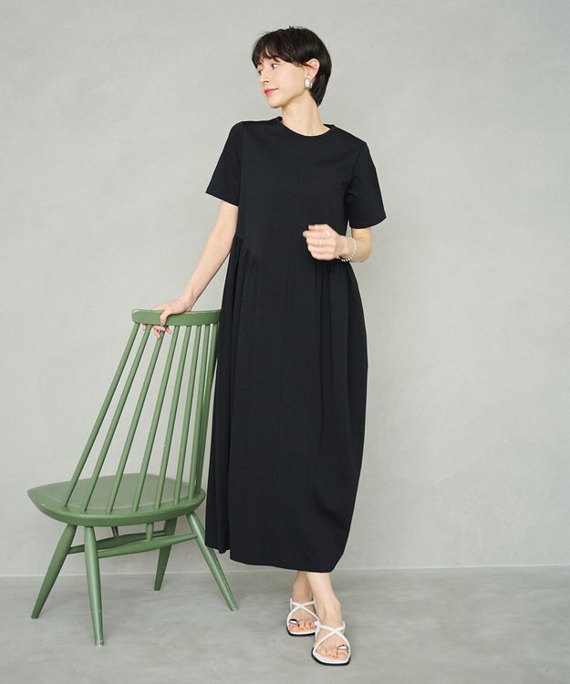 #Newans 【洗える】コクーンシルエットロングワンピース ブラック