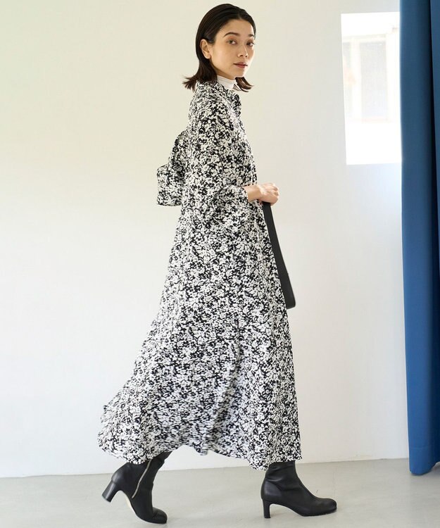 UNFILO 【大好評により新色追加！】プリントワンピース オフ×ブラック