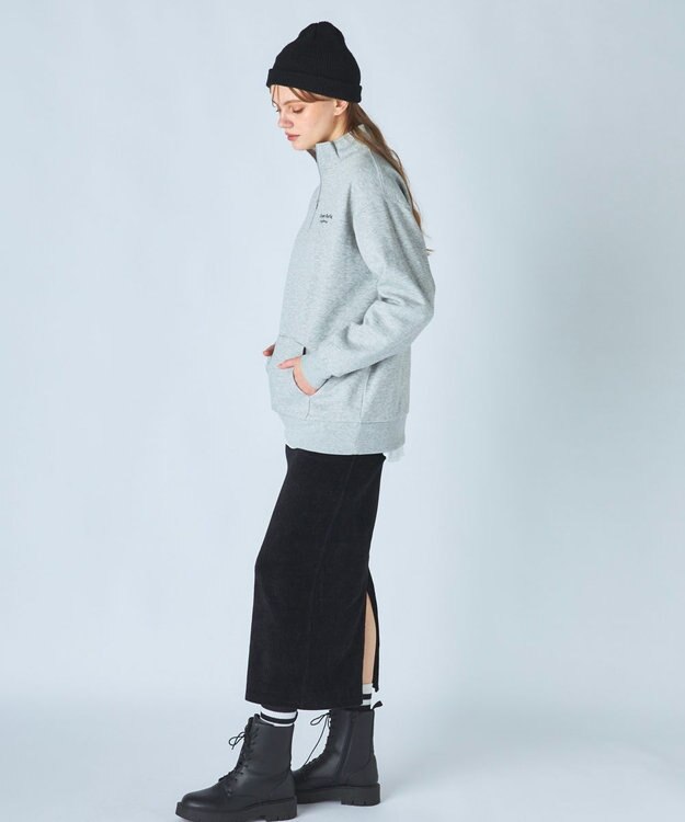 OP／FILA 【ocean pacific】Daily Cozy/あったか裏起毛ハーフジップロゴスウェット 杢グレー