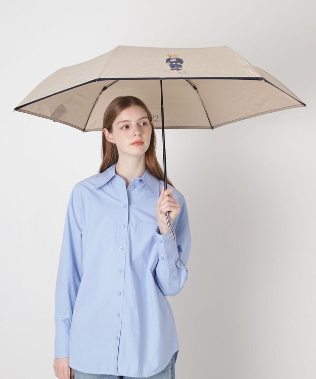 MOONBAT POLO RALPH LAUREN(ポロ ラルフローレン)FLAG BEAR 無地 折りたたみ傘 簡単開閉 ベージュ