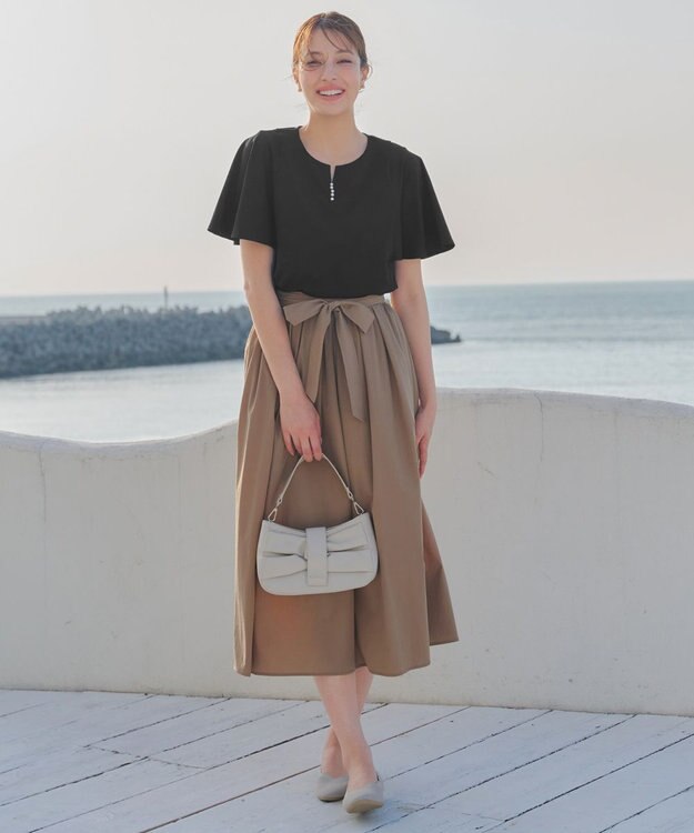 Tiaclasse 【洗える】ブラウス見えフレアスリーブカットソー ブラック