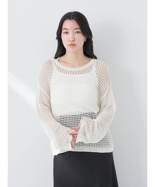 earth music&ecology レーシーニットプルオーバー Ivory