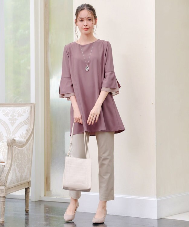 Tiaclasse 【新色追加】シフォンフレア袖チュニックブラウス ピンク