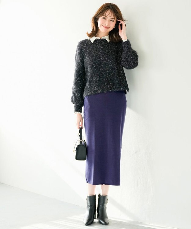 ANY SIS 【洗える】フィルムラメシャギー ニット ブラック