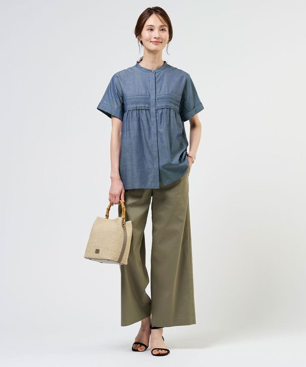 J.PRESS LADIES 【人気素材】セルロースリネンストレッチ セミワイド パンツ カーキ系