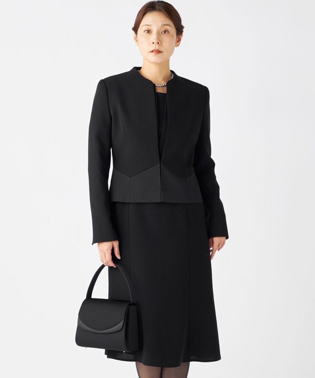 自由区 FORMAL 【ストレッチ/前開きワンピース】平二重 ジャケット+ワンピース ブラック系