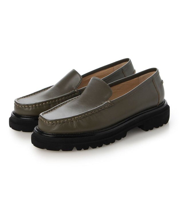 ing <ing>タンクソールモカデザインローファー カーキ