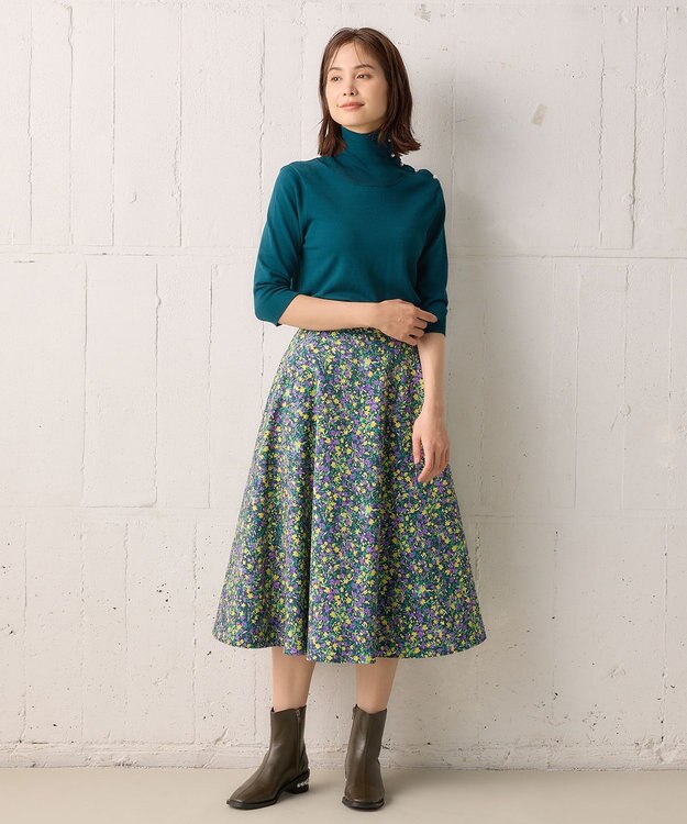 組曲 MINA六分袖タートルネック ニット ダークグリーン系