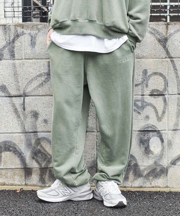 WEGO ピグメントロゴスウェットパンツ カーキ