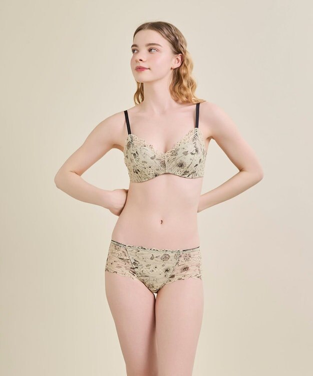 une nana cool 【リニューアル】364ブラ レース MADE WITH LIBERTY FABRIC ベージュ×ブラック