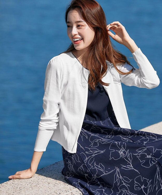 Tiaclasse 【小倉優子さん着用・新色追加・洗える】モノトーンフラワープリントワンピース ネイビー×ネイビー