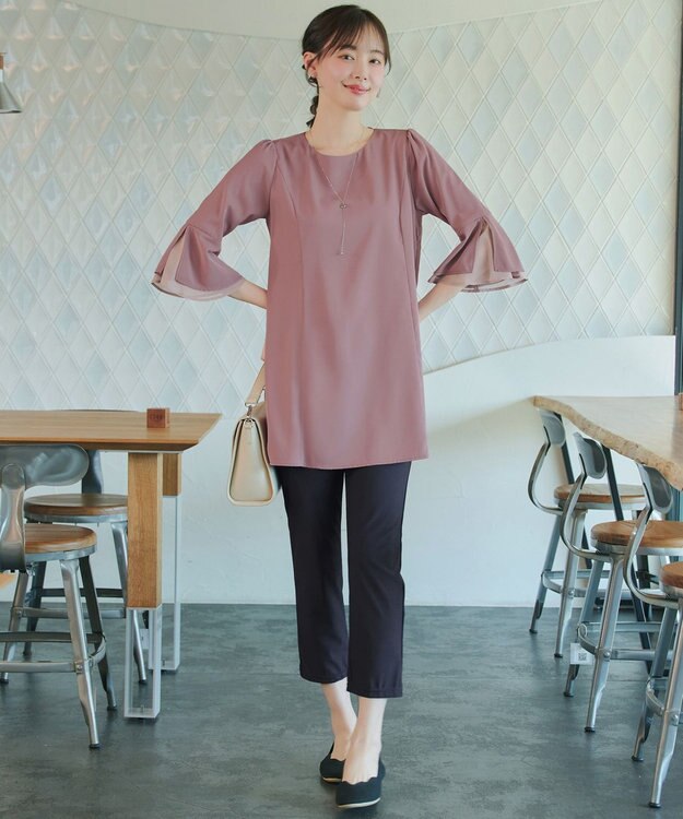 Tiaclasse 【新色追加】シフォンフレア袖チュニックブラウス ピンク