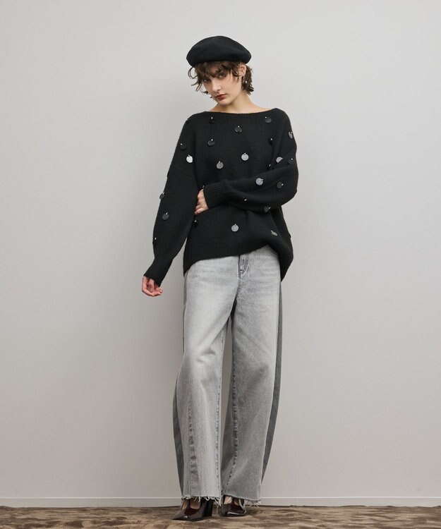 GRACE CONTINENTAL スパンコールニットトップ ブラック