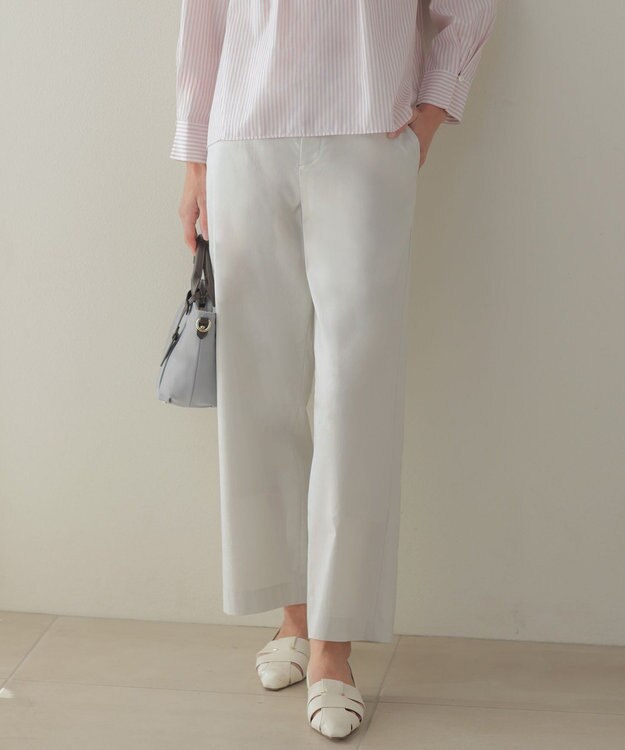 J.PRESS LADIES L 【人気素材・セットアップ対応】セルロースリネンストレッチ セミワイド パンツ ライトグレー系