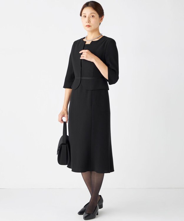 自由区 FORMAL 【ストレッチ/前開きワンピース】平二重 ジャケット+ワンピース ブラック系