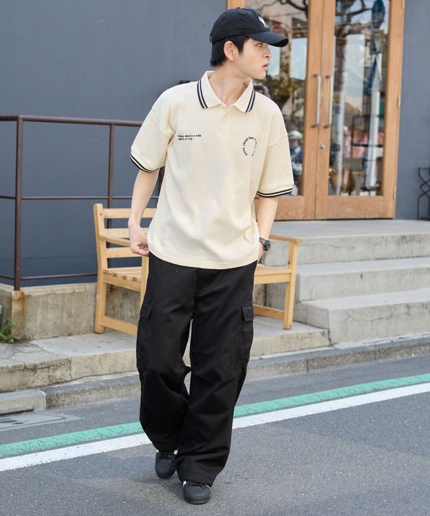 WEGO 【ユニセックス着用ITEM/MLサイズ展開】ワッフルラインポロ オフホワイト