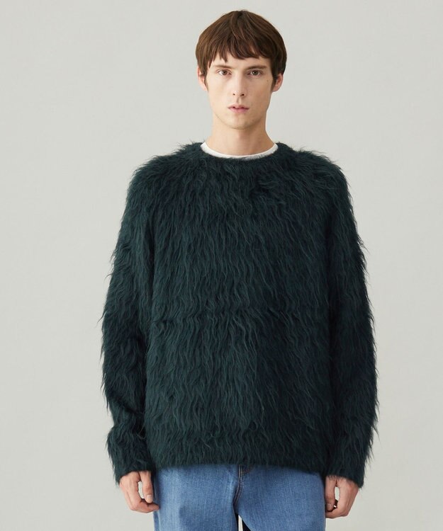 UNFILO MENS 【男女兼用】シャギー クルーネックニット ダークグリーン