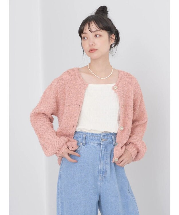 earth music&ecology カールヤーンカーディガン Salmon Pink