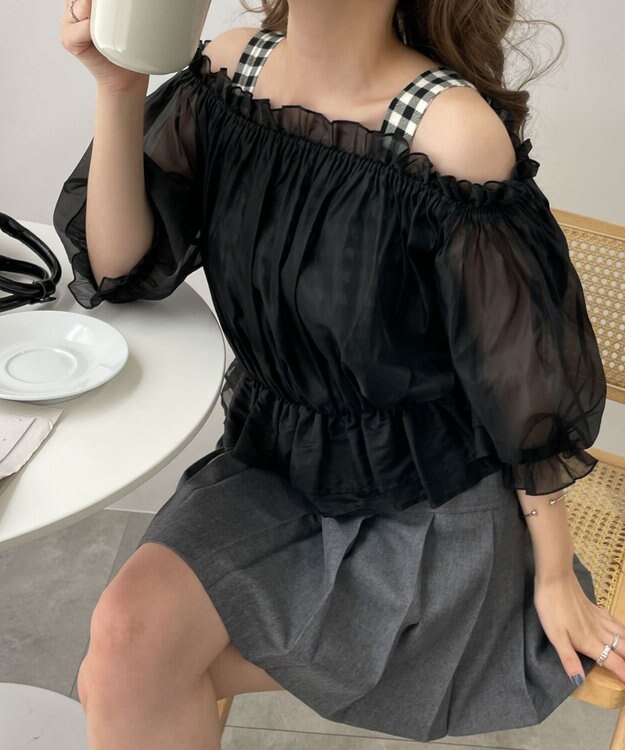 WEGO 【２点セット】キャミSETオーガンジーオフショルブラウス ブラック