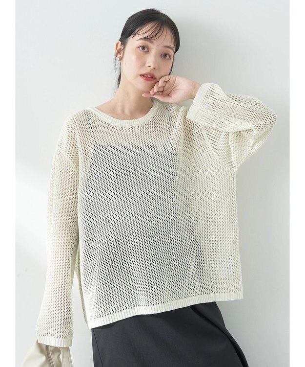 earth music&ecology ラメメッシュプルオーバー Ivory