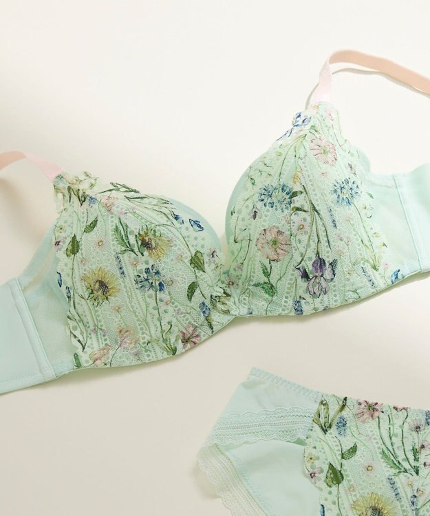 une nana cool さあわたし レース 脇高ブラジャー MADE WITH LIBERTY FABRIC クリアグリーン