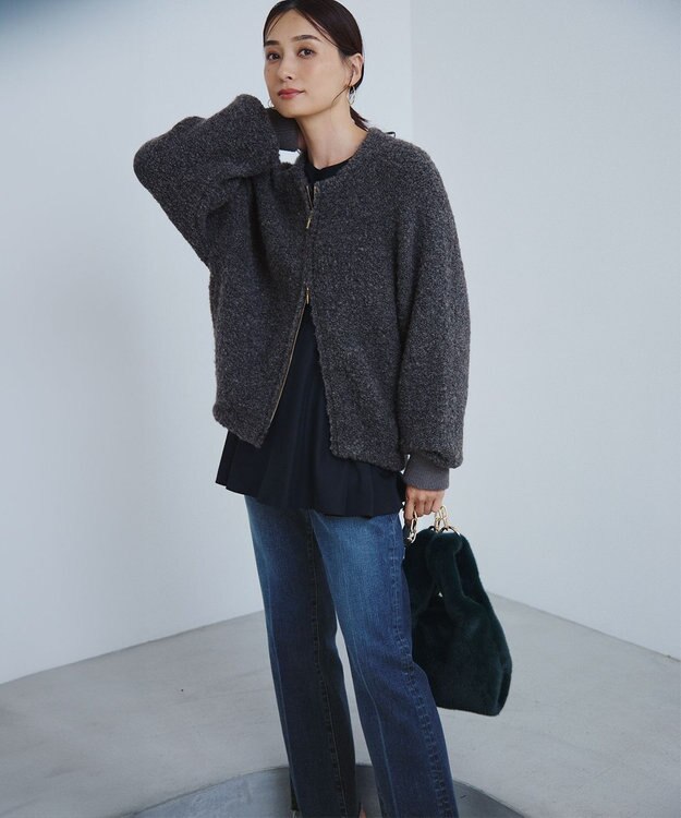 23区 【洗える】ブークレニット ブルゾン グレー系