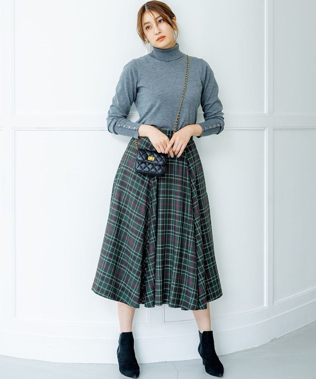 組曲 L シアーツイルチェック フレアスカート グリーン系9