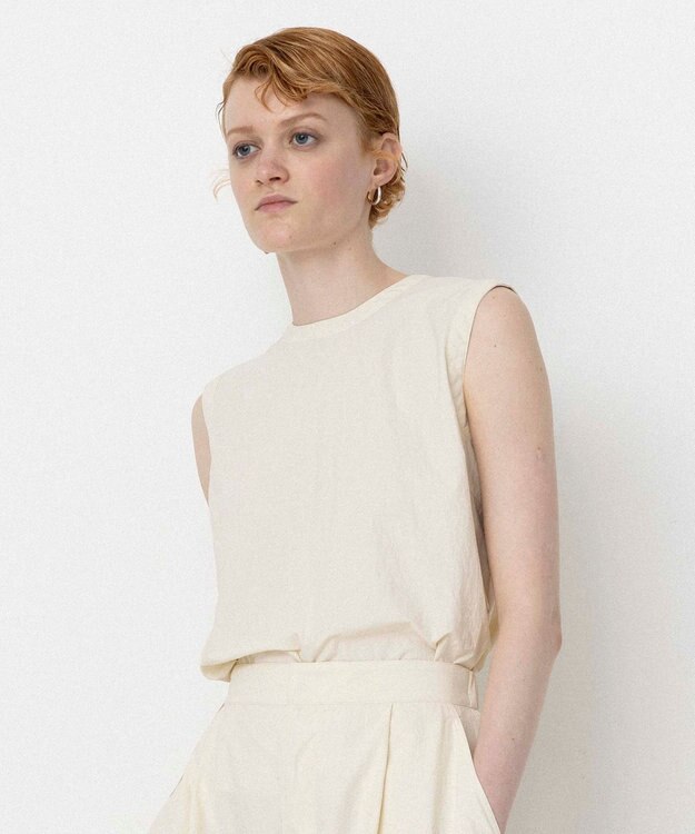 NAVE 【ReNAVE・洗える/撥水加工/接触冷感/UVケア/セットアップ】ナイロンタスラン ノースリブラウス アイボリー系