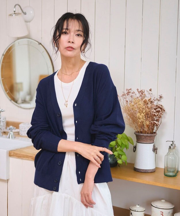 WEGO 【WEB限定/2025年秋冬新作//洗濯可/MLサイズ展開/ユニセックス着用ITEM】ドロップショルダーカーディガン ネイビー