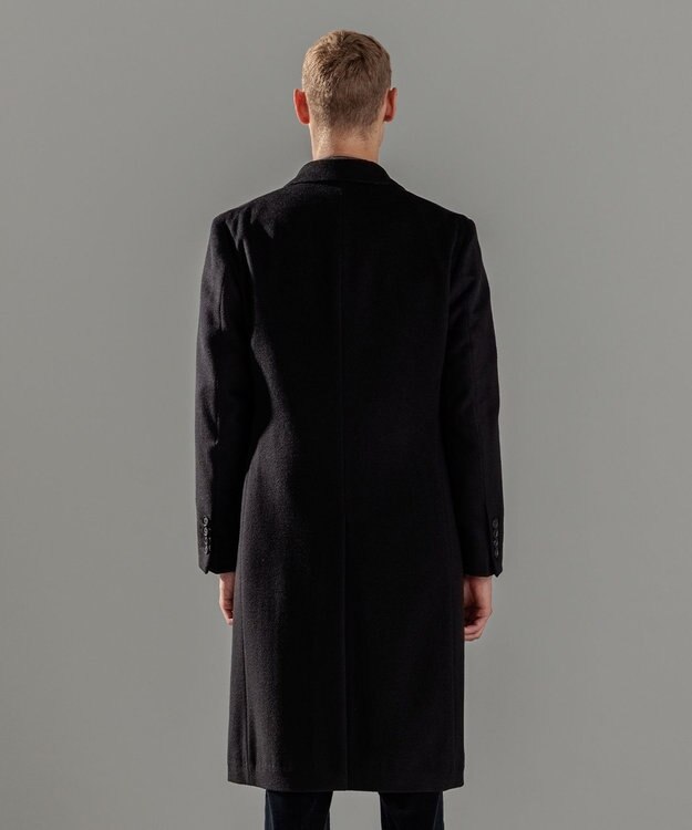 JOSEPH HOMME グロッシーウール 　チェスターコート　＜裏地：フォトコラージュプリント＞ ブラック系